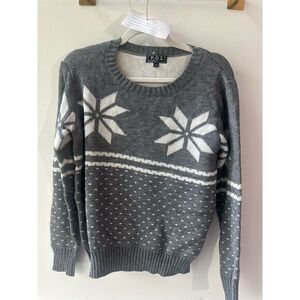 2604 POL Women's Fair Isle Snowflake Pullover Sweater Gray Size S